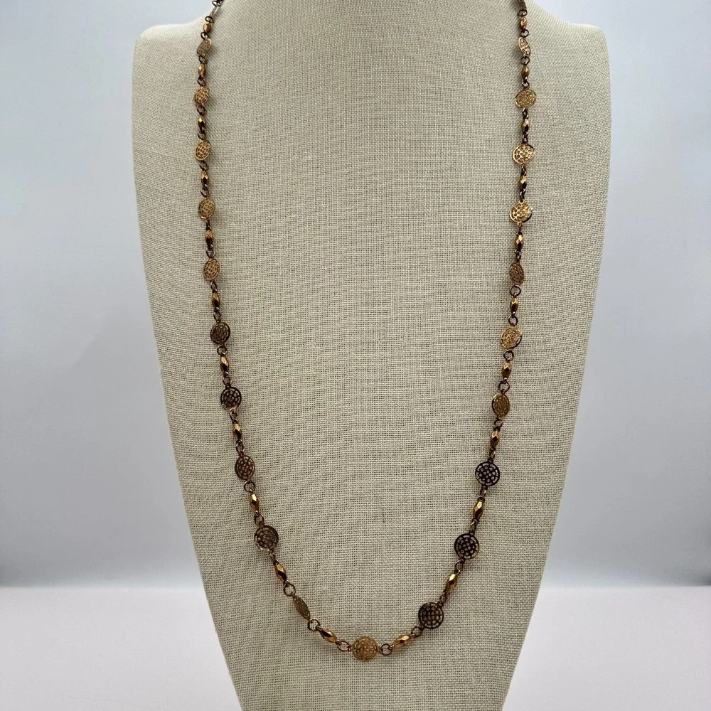 Vintage Y2K Filigree Disc Station Link Chain Necklace Women's Classic Jewelry